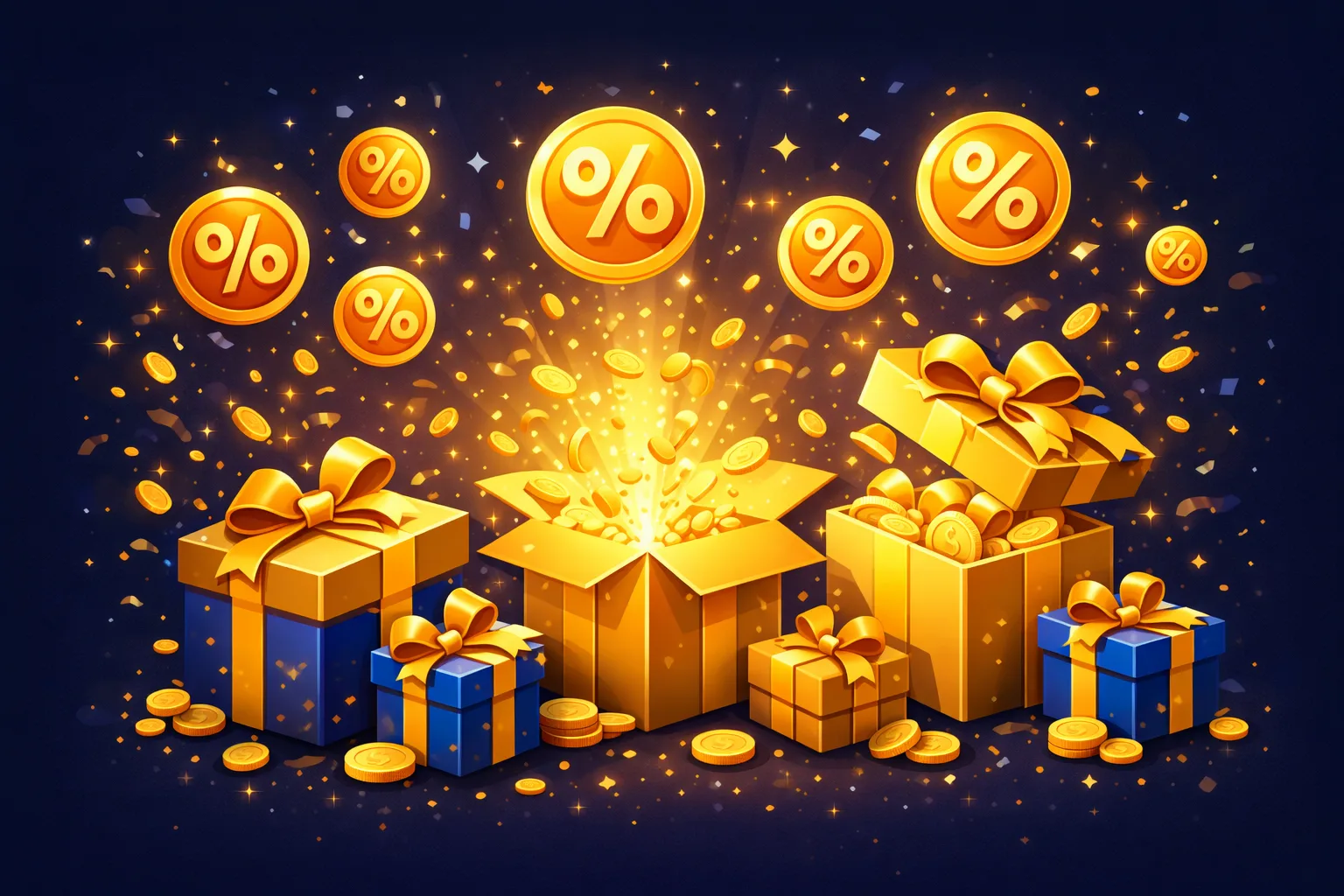 Casino bonus guide illustration showing chips, gift card and wagering notes.
