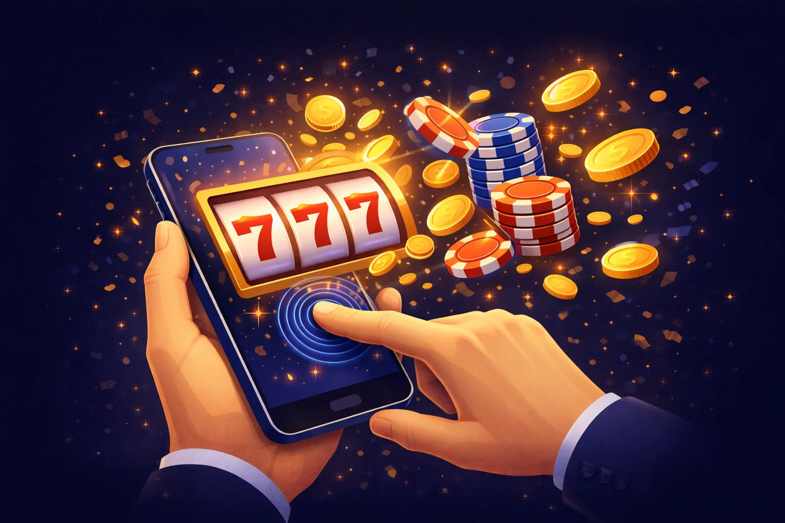 Mobil casino rehber gorseli with phone screen, cards and usability indicators.